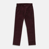 View 1 of product Plum Cord Mylo Trousers by Turnbull & Asser, featuring a classic five-pocket design, are shown laid flat on a white background.
