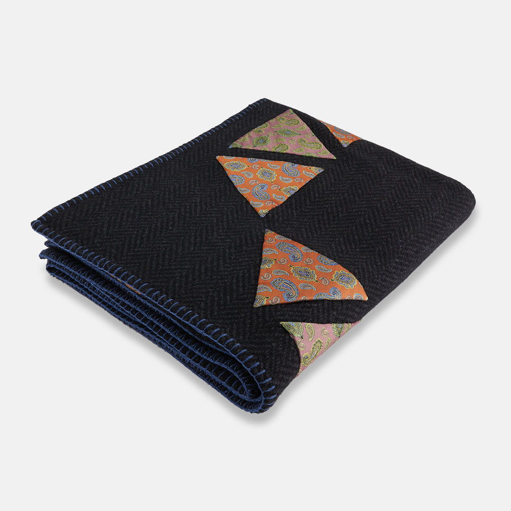 Charcoal Applique Hand Stitched Cashmere Blanket