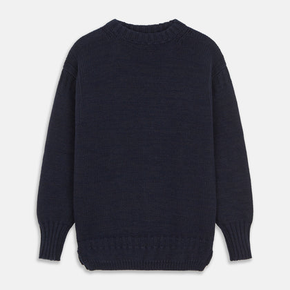 Navy Lewis Guernsey Knitted Jumper