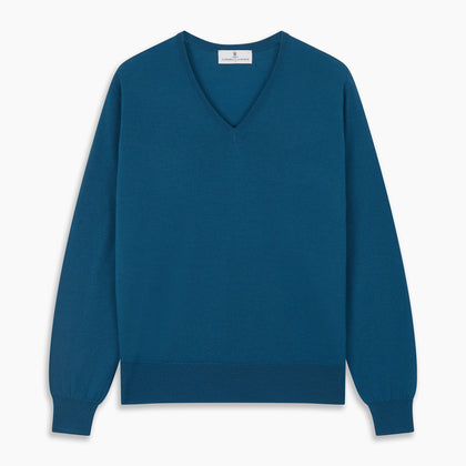 Ocean Blue Merino Kennedy V-Neck Jumper Image 3