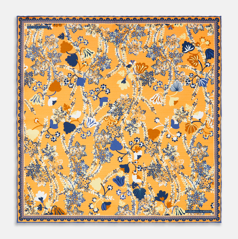 Orange Fine Floral Print Silk Pocket Square