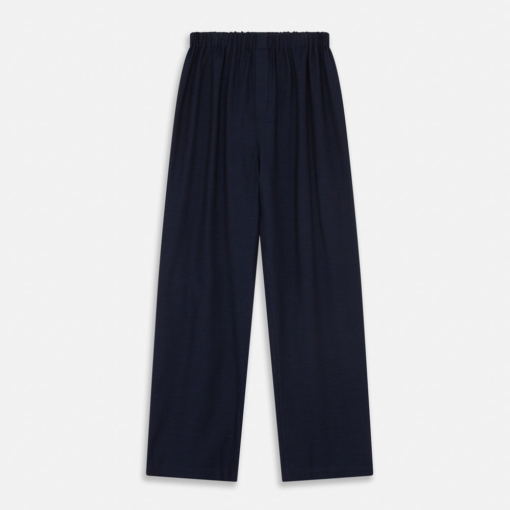 Turnbull & Asser Navy Cotton-Cashmere Pyjama Trousers feature a straight-leg cut and elastic waistband for a contemporary fit, shown laid flat on a white background.