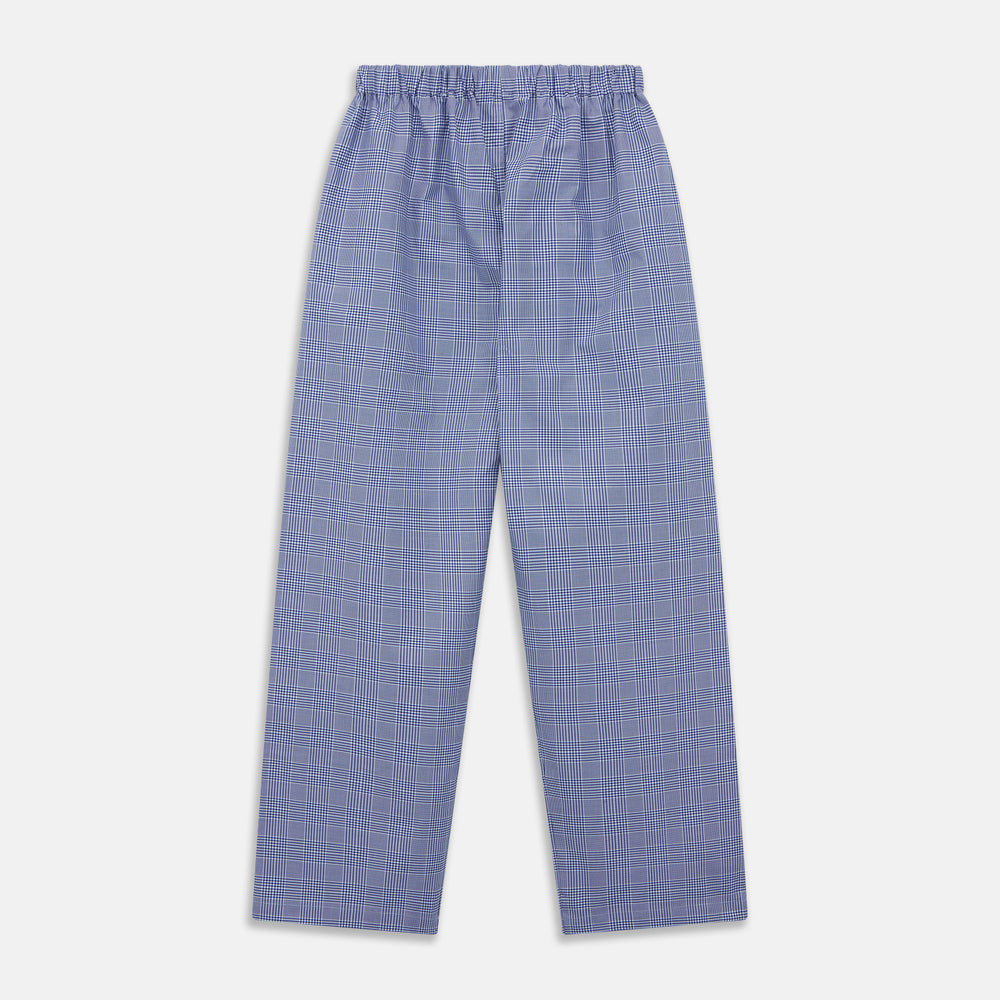 Turnbull & Asser Navy Check Cotton Pyjama Trousers feature a contemporary fit, elastic waistband, and straight legs in a refined check pattern—perfect for comfortable, modern style.