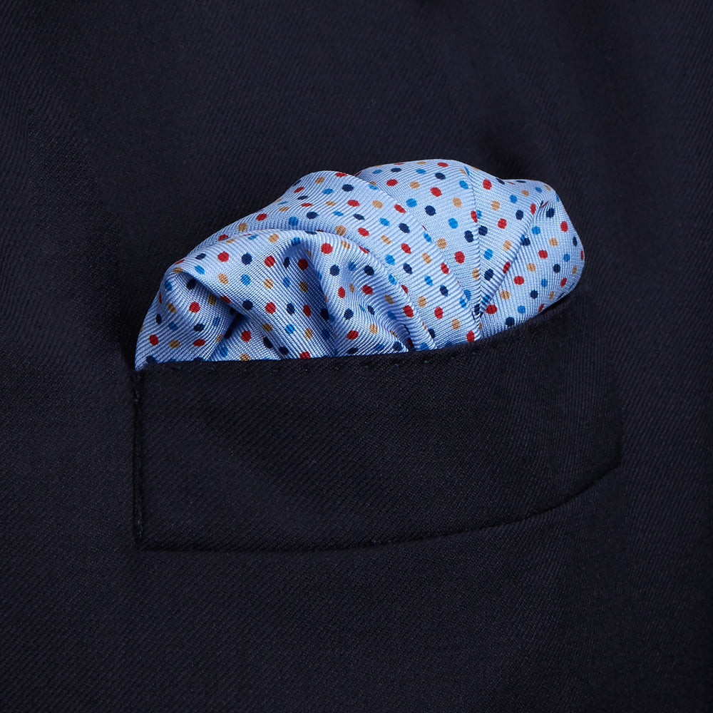Sky Blue Spotted Silk Pocket Square