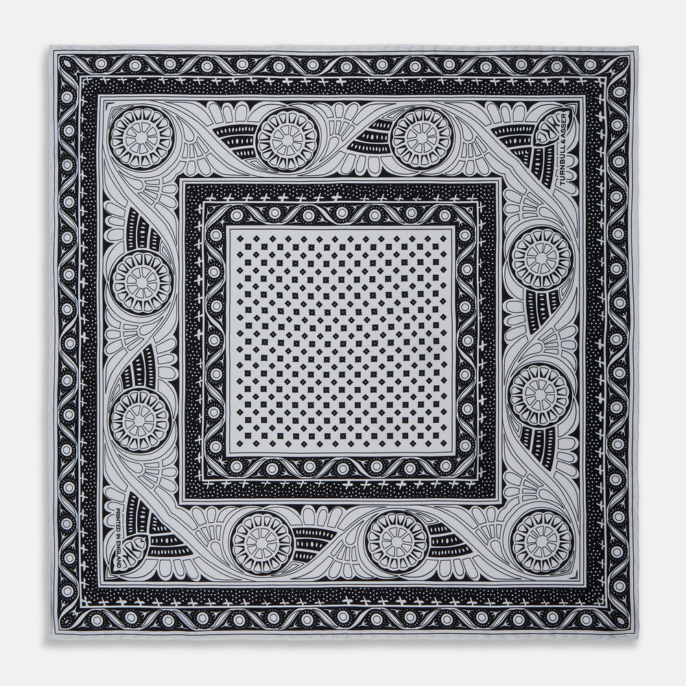 Black Abstract Border Silk Pocket Square