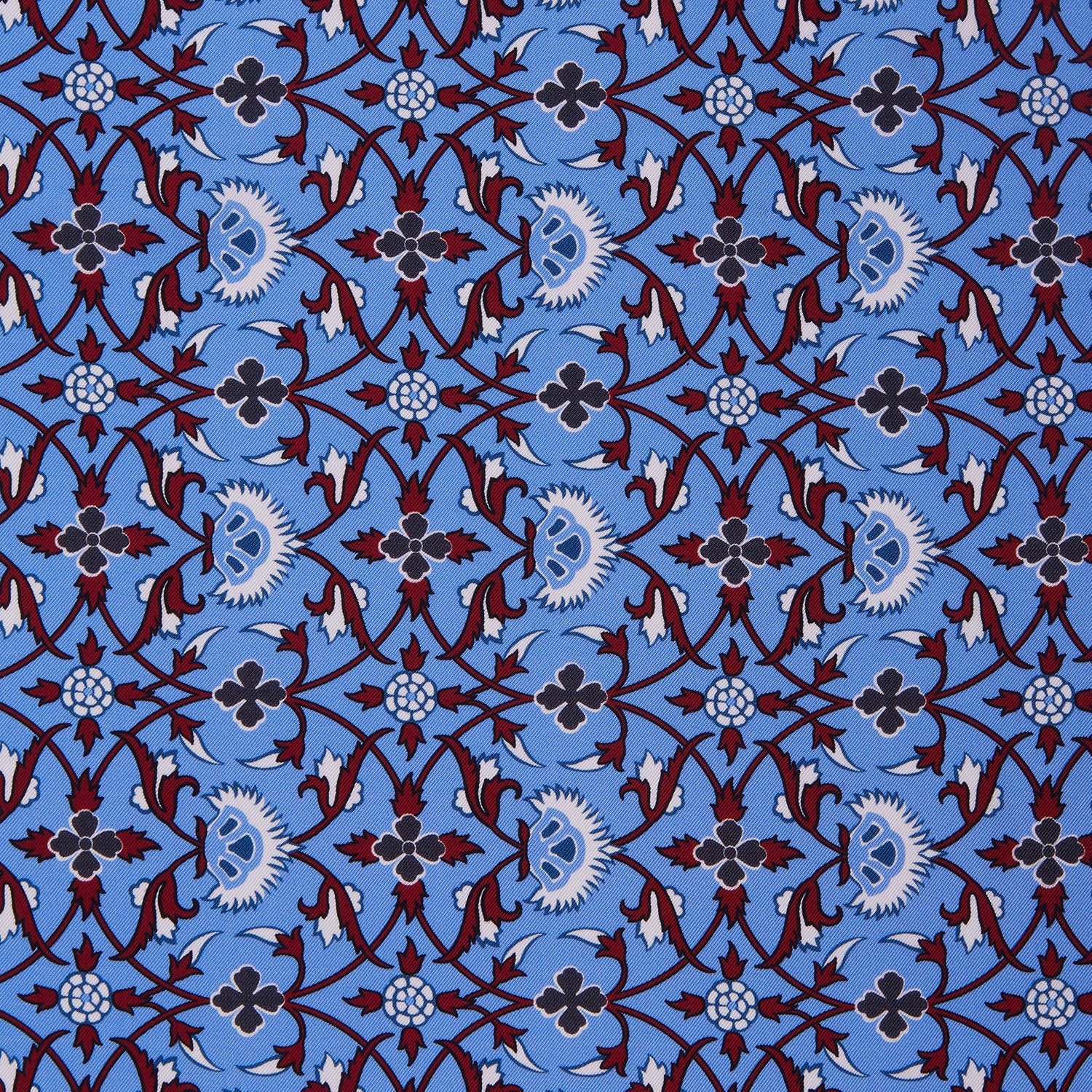 Blue Geometric Floral Silk Pocket Square
