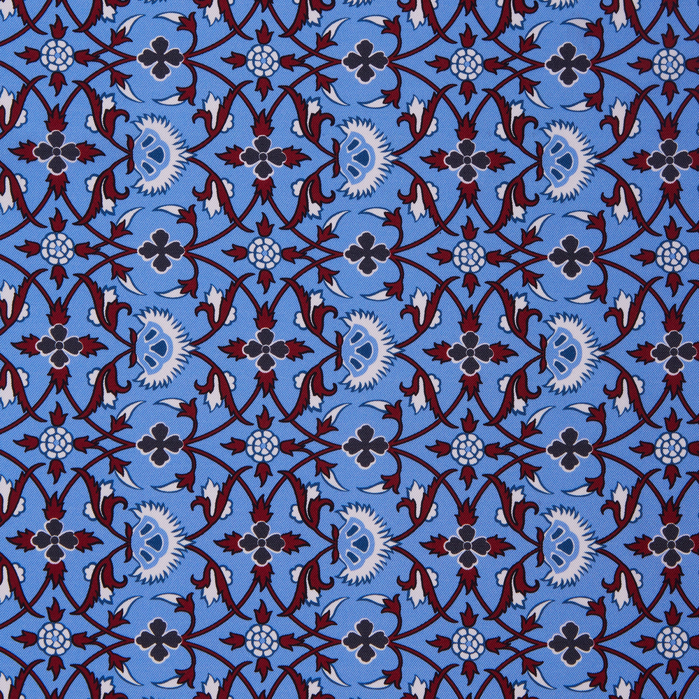 Blue Geometric Floral Silk Pocket Square