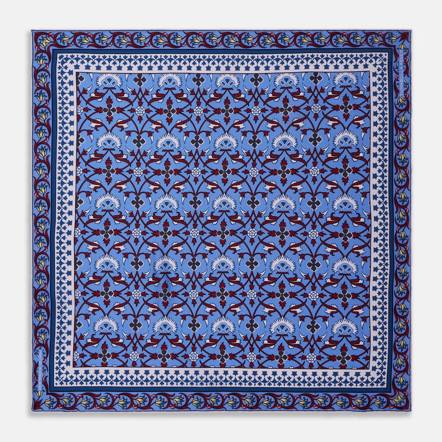 Blue Geometric Floral Silk Pocket Square