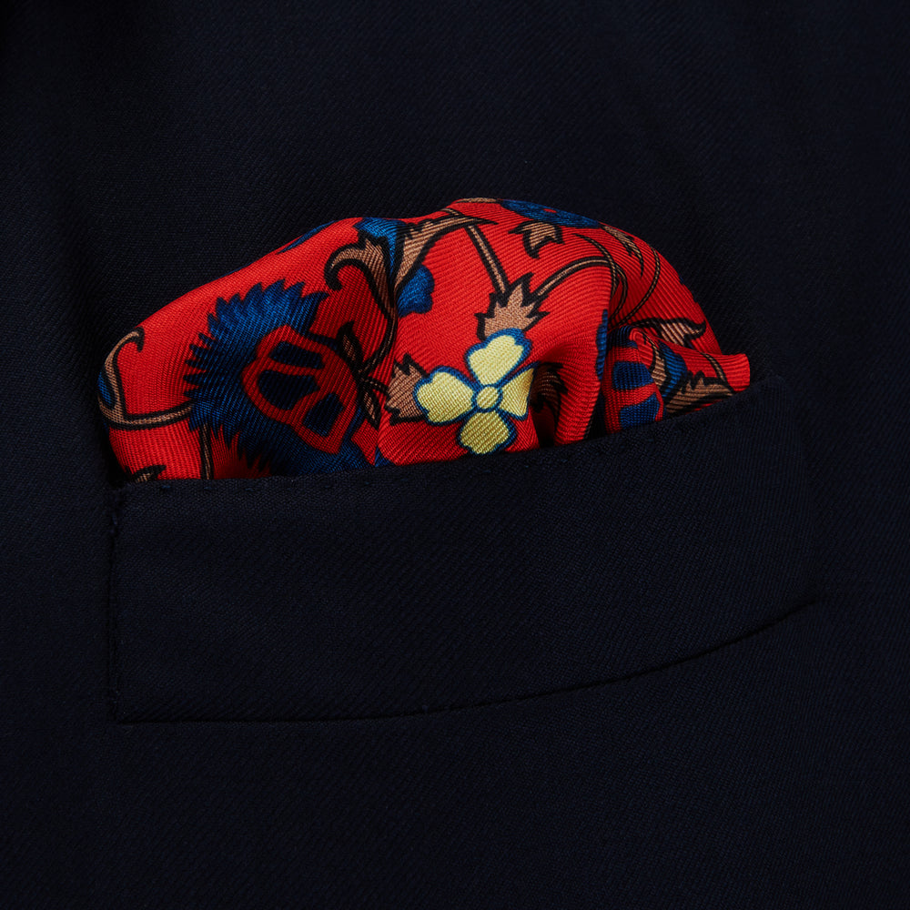 Red Geometric Floral Silk Pocket Square
