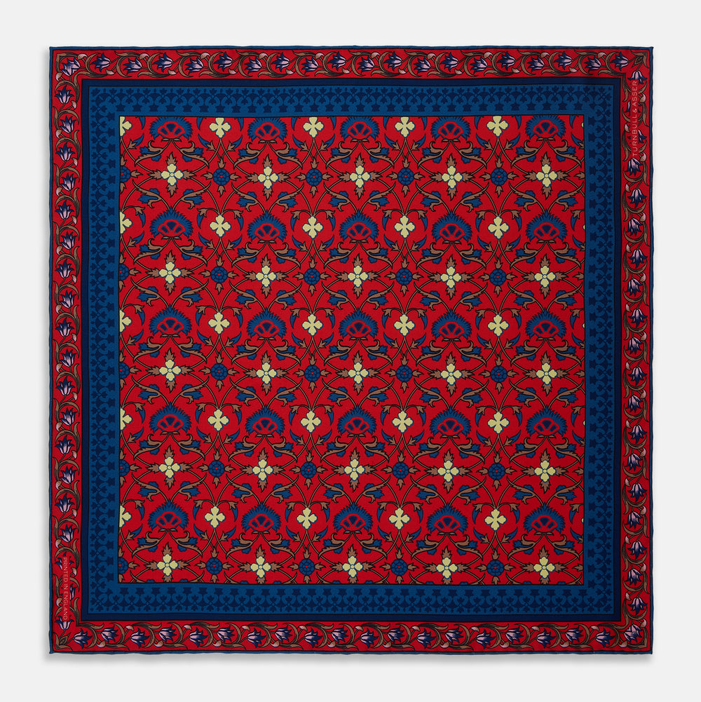 Red Geometric Floral Silk Pocket Square