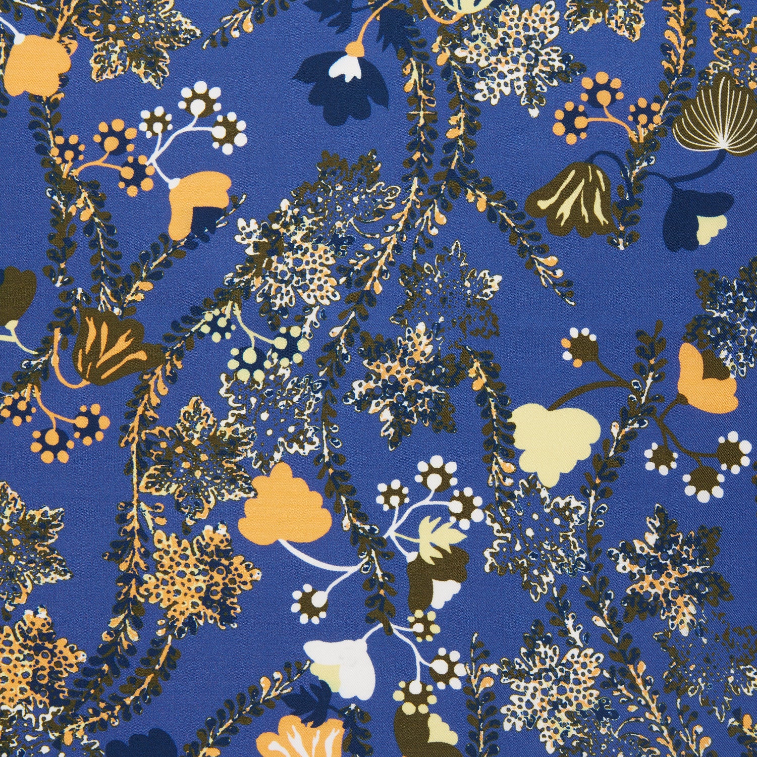 Navy Fine Floral Print Silk Pocket Square