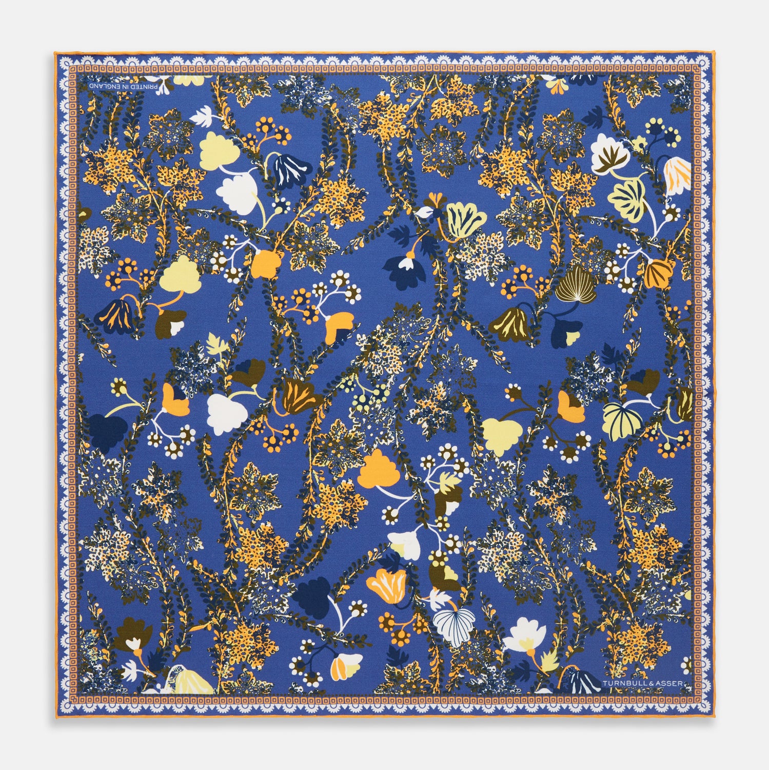 Navy Fine Floral Print Silk Pocket Square
