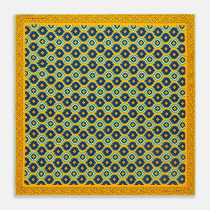 Yellow Medallion Print Silk Pocket Square