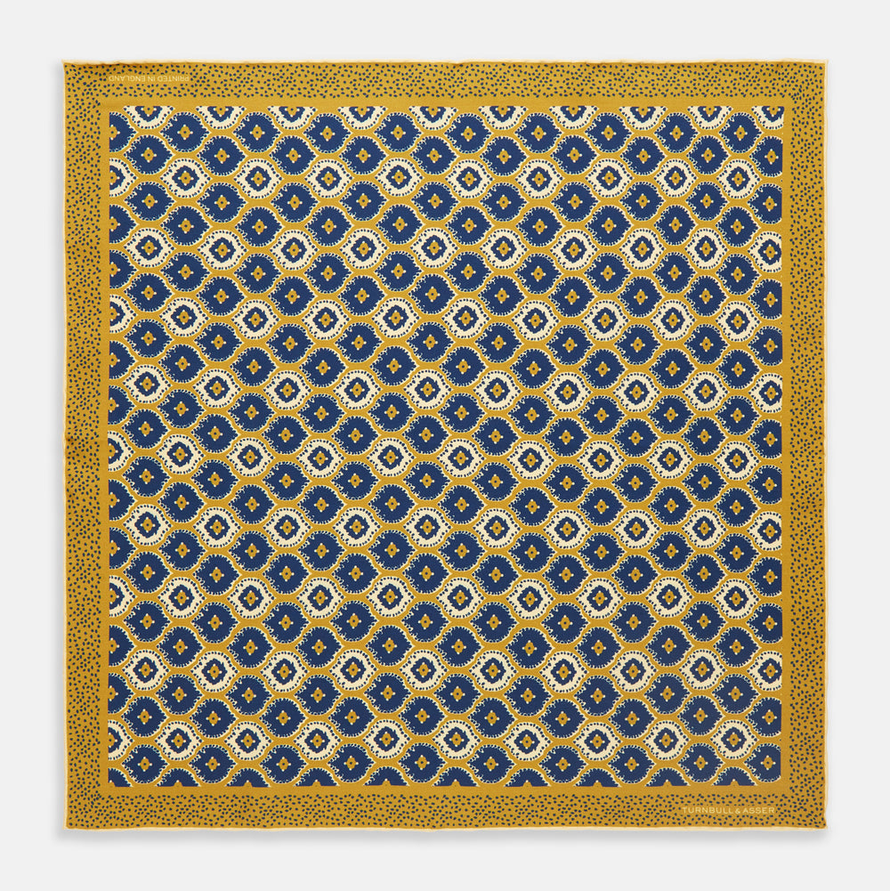 Tan Medallion Print Silk Pocket Square