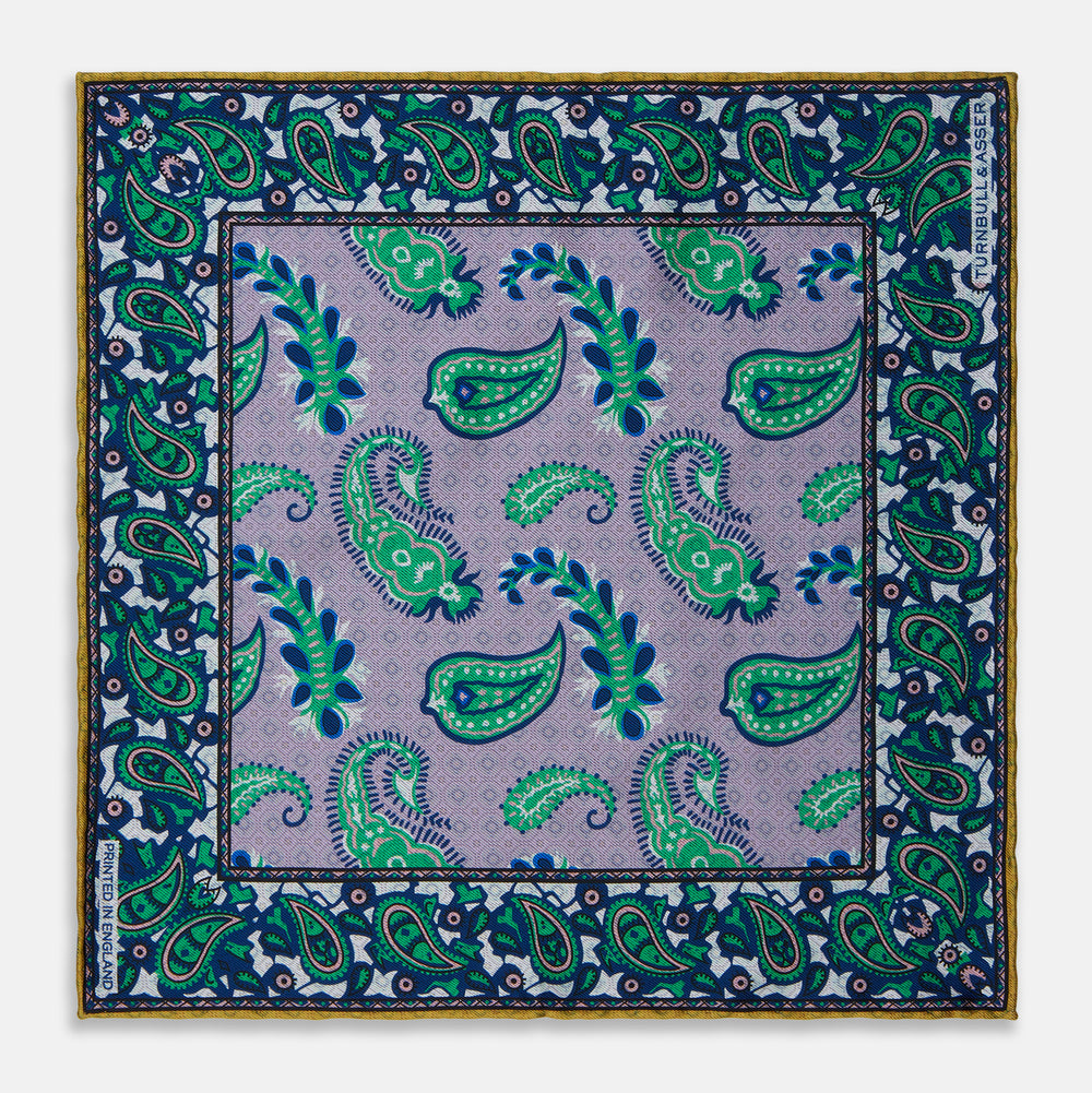 Purple Double-Sided Paisley Silk Pocket Square