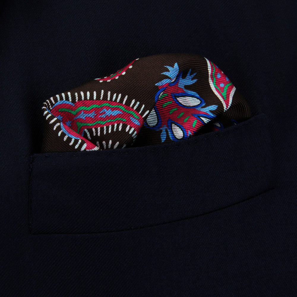 Dark Brown Double-Sided Paisley Silk Pocket Square