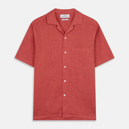 Crimson Delave Linen Holiday Fit Shirt with Revere Collar