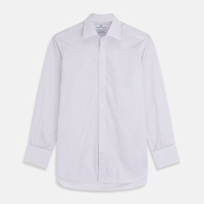 Blue Double Stripe Regular Fit Sea Island Quality Cotton Shirt with T&A Collar and Double Cuffs