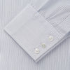 View 3 of product Turnbull & Asser Blue & White Stripe Sea Island Quality Cotton Regular Fit Mayfair shirt with a classic collar and buttoned cuffs, laid flat on a white background.
