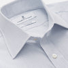 View 2 of product Turnbull & Asser Blue & White Stripe Sea Island Quality Cotton Regular Fit Mayfair shirt with a classic collar and buttoned cuffs, laid flat on a white background.