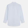 View 5 of product The Turnbull & Asser Pale Blue Stripe Regular Fit Sea Island Quality Cotton Shirt features a T&A collar and 3-button cuffs, laid flat on a white background.