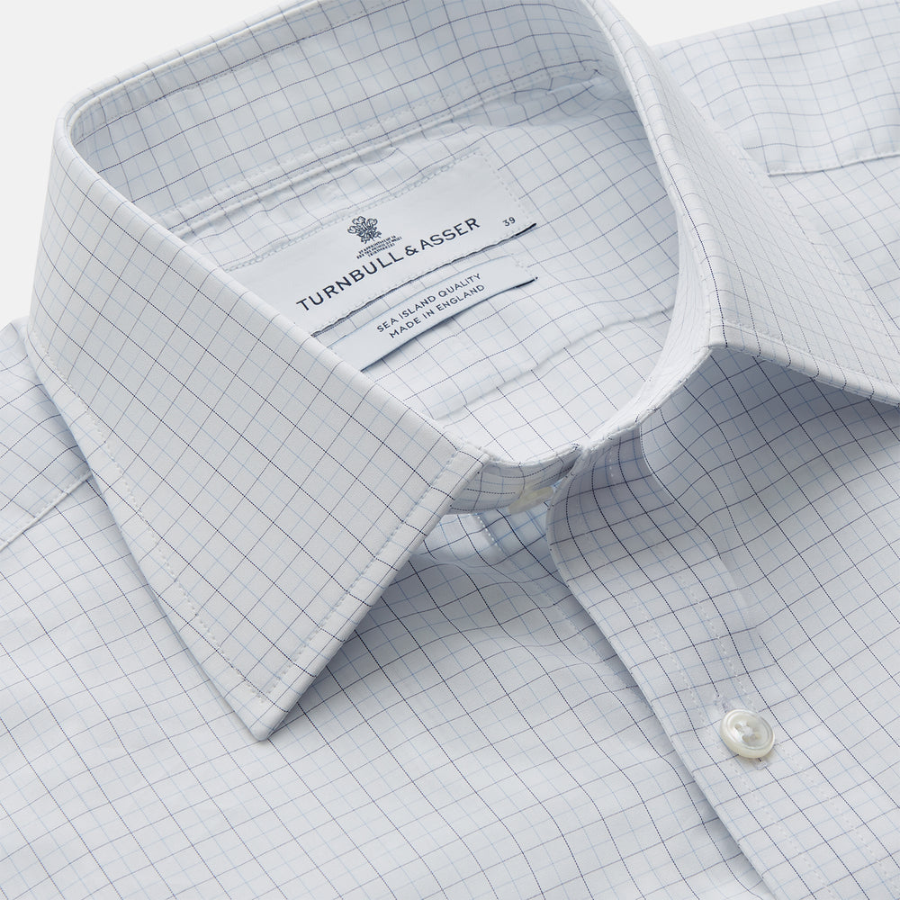 Pale Blue Graph Check Regular Fit Sea Island Quality Cotton Shirt with T&A Collar and 3-Button Cuffs