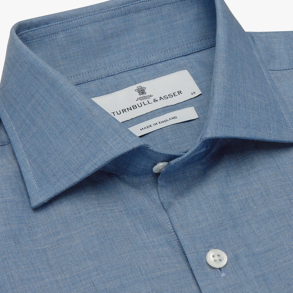 Blue Tailored Fit Shirt with Kent Collar and 2-Button Cuffs