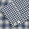View 5 of product The Turnbull & Asser Blue Multi Check Tailored Fit Shirt features a Kent collar, 2-button cuffs, and a fine blue and white checked pattern—an essential men's wardrobe piece—shown flat on a white background.