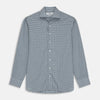 View 1 of product The Turnbull & Asser Blue Multi Check Tailored Fit Shirt features a Kent collar, 2-button cuffs, and a fine blue and white checked pattern—an essential men's wardrobe piece—shown flat on a white background.