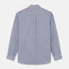 View 5 of product Turnbull & Asser’s Indigo Chambray Stripe Weekend Fit Shirt with Dorset collar features thin white pinstripes, two button-flap chest pockets, buttoned cuffs, and relaxed styling—presented flat on a white background.