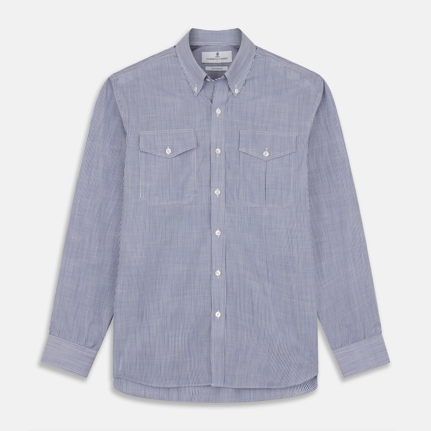 Indigo Chambray Stripe Weekend Fit Shirt With Dorset Collar