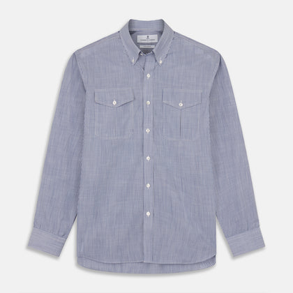 Indigo Chambray Stripe Weekend Fit Shirt With Dorset Collar