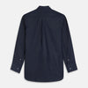 View 5 of product The Turnbull & Asser Navy Chambray Weekend Fit Shirt features a Dorset collar, long sleeves with 1-button cuffs, and two button-flap chest pockets. This officer’s shirt is displayed flat on a white background.