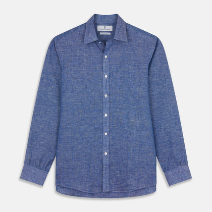 Indigo Linen Weekend Fit Shirt with Derby Collar