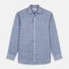 View 1 of product The Indigo Linen Glen Check Weekend Fit Shirt with Derby Collar by Turnbull & Asser is a light blue, long-sleeve checked linen shirt, featuring a subtle white plaid pattern and shown against a plain white background.