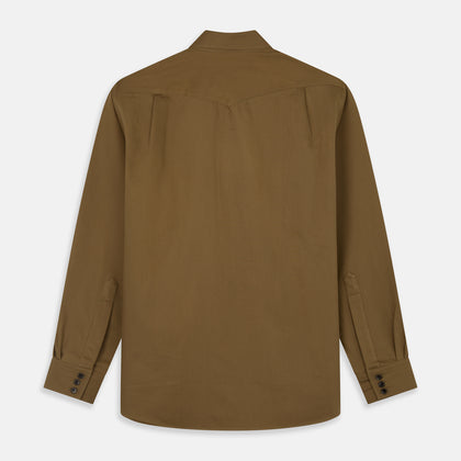 Khaki Cotton Weekend Fit Western Shirt with Dorset Collar Image 4
