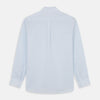 View 5 of product The Turnbull & Asser Sky Blue Chambray Stripe Weekend Fit Shirt features a Dorset collar, long sleeves, and two button-flap chest pockets, offering a relaxed look. Displayed on a plain white background.