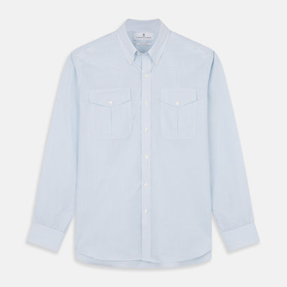 Sky Blue Chambray Stripe Weekend Fit Shirt With Dorset Collar