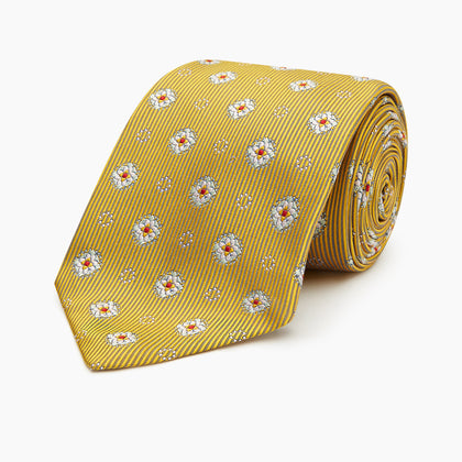 Yellow Multi Floral Motif Silk Tie Image 4