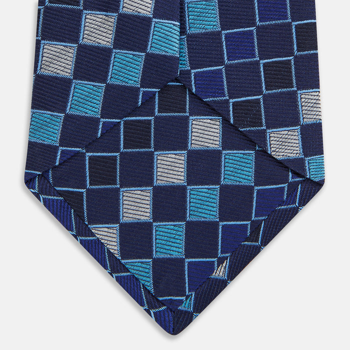 Blue Multi Check Silk Tie Image 3