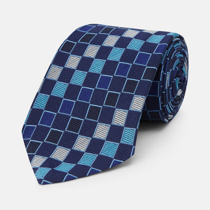 Blue Multi Check Silk Tie