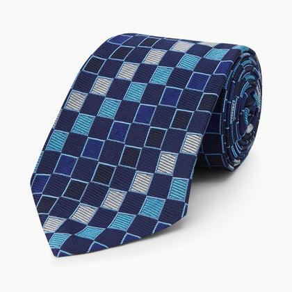 Blue Multi Check Silk Tie Image 4