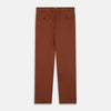 View 3 of product The Turnbull & Asser Orange Classic Chino Manson Trouser, crafted from cotton twill in Italy with a straight-leg fit and button-zip closure, is displayed flat against a plain white background.