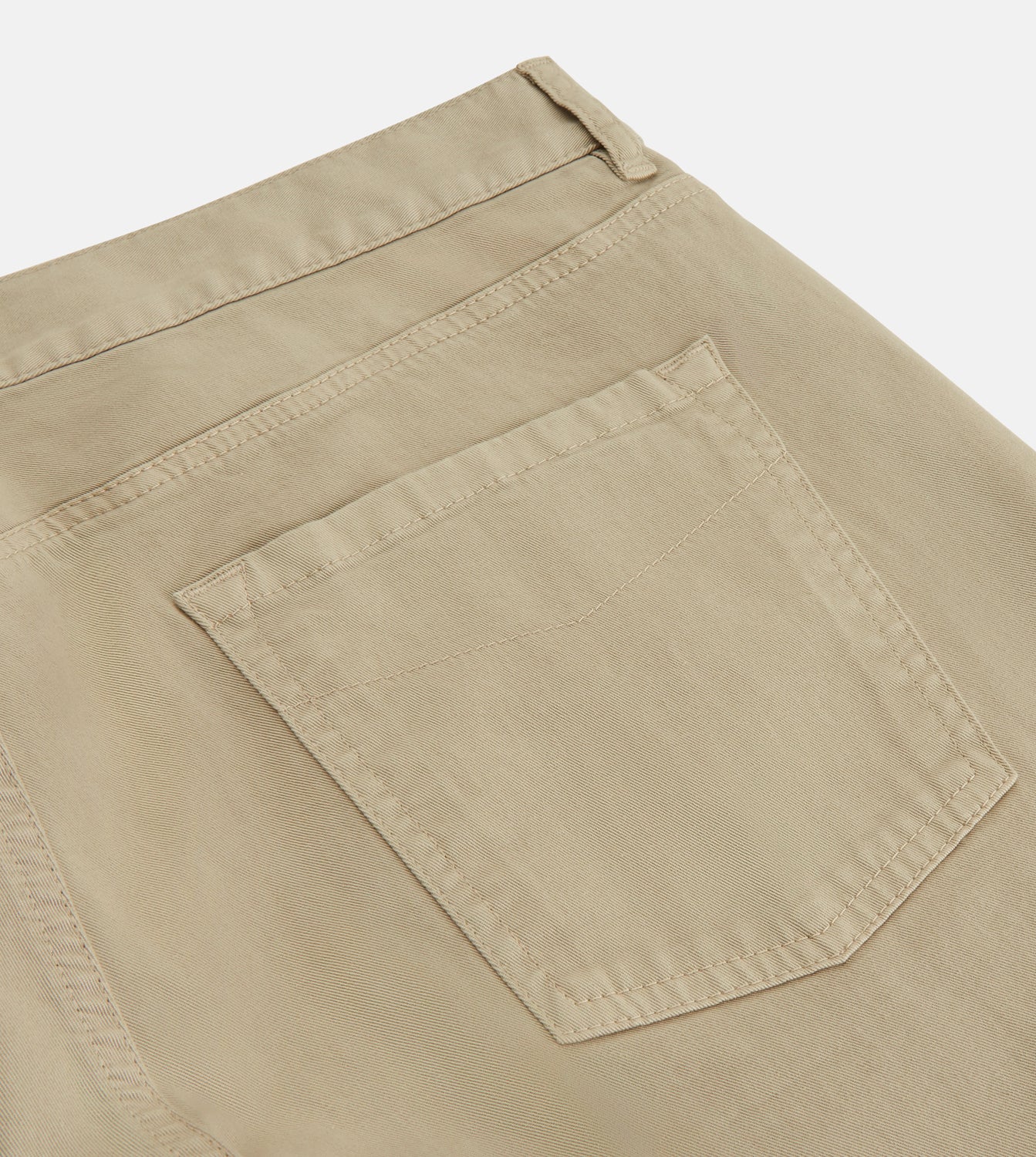 View 3 of product The Turnbull & Asser Khaki Stretch Cotton Five-Pocket Mylo Jeans are shown flat on a white background, highlighting their straight-leg fit, front and back pockets, belt loops, and button waist closure.