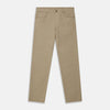 View 1 of product The Turnbull & Asser Khaki Stretch Cotton Five-Pocket Mylo Jeans are shown flat on a white background, highlighting their straight-leg fit, front and back pockets, belt loops, and button waist closure.