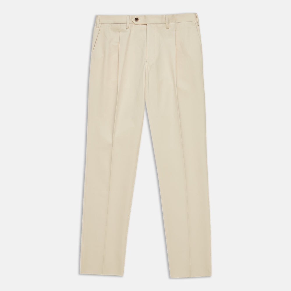 Sand Cotton Pleated Gerry Trouser