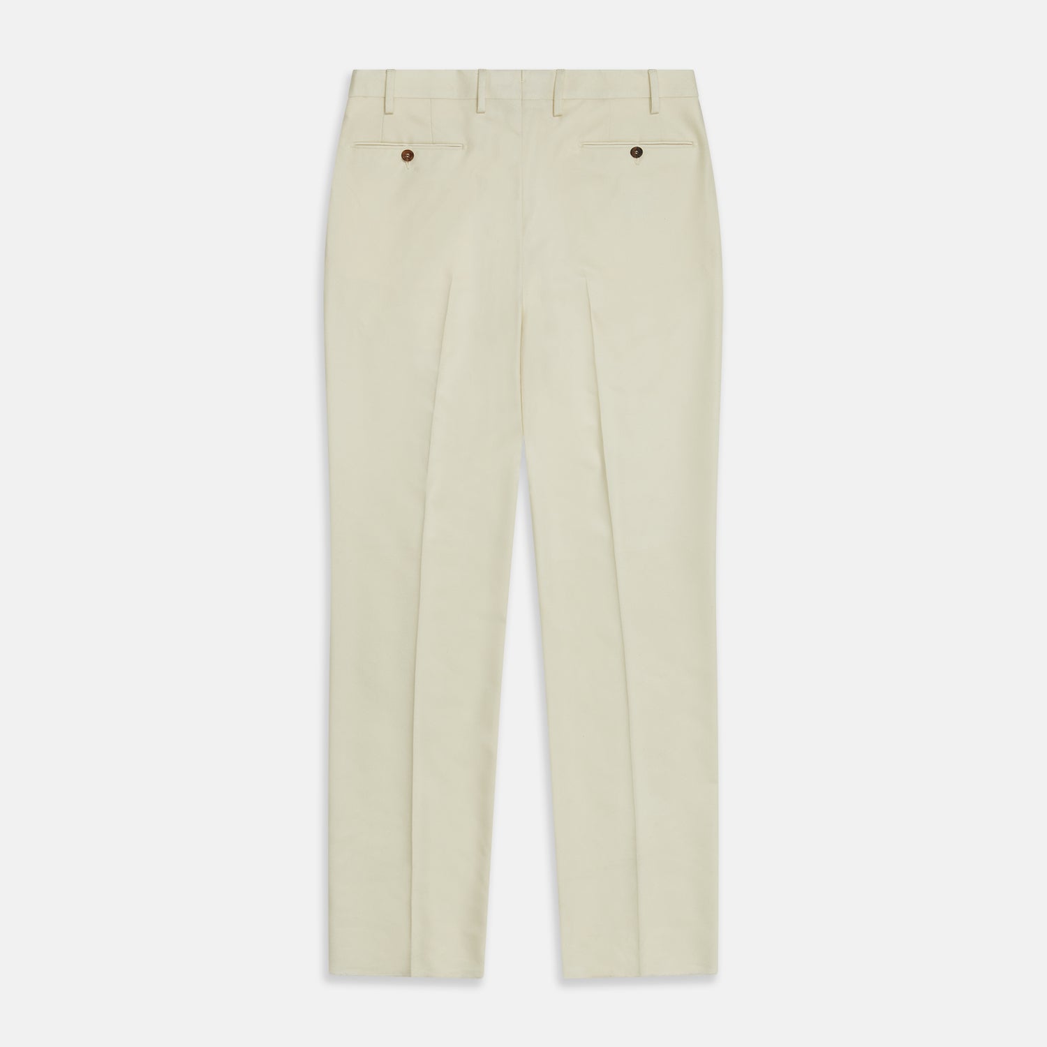 View 5 of product The Cream Lightweight Wool Pleated Jasper Trouser by Turnbull & Asser features side pockets and a button closure, expertly crafted from lightweight wool in cream and displayed on a plain white background.