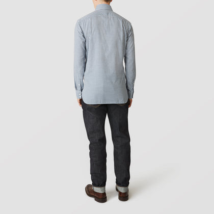 Blue Multi Check Tailored Fit Shirt with Kent Collar and 2-Button Cuffs Image 2