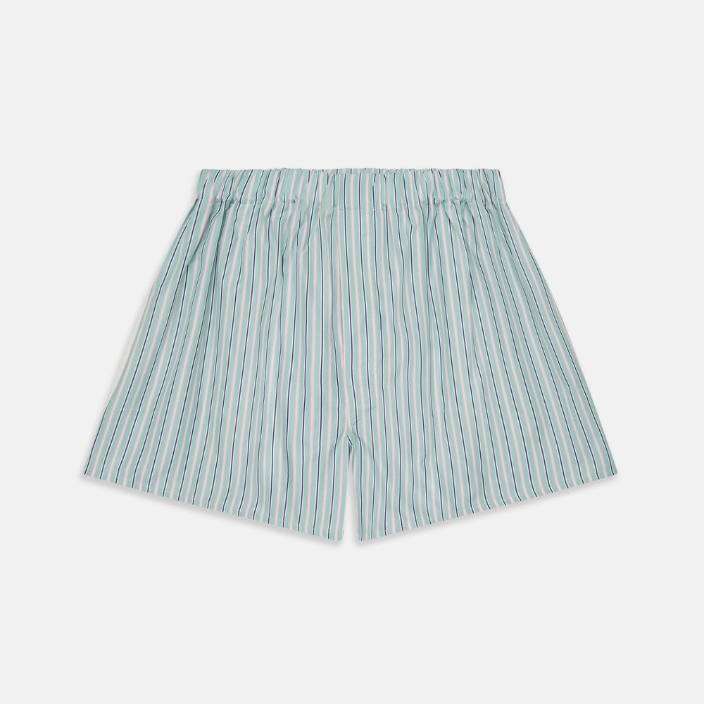 Green, Navy & Pink Stripe Cotton Boxer Shorts