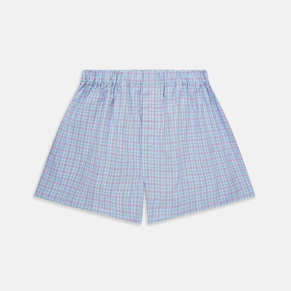 Blue, Purple & Green Check Cotton Boxer Shorts
